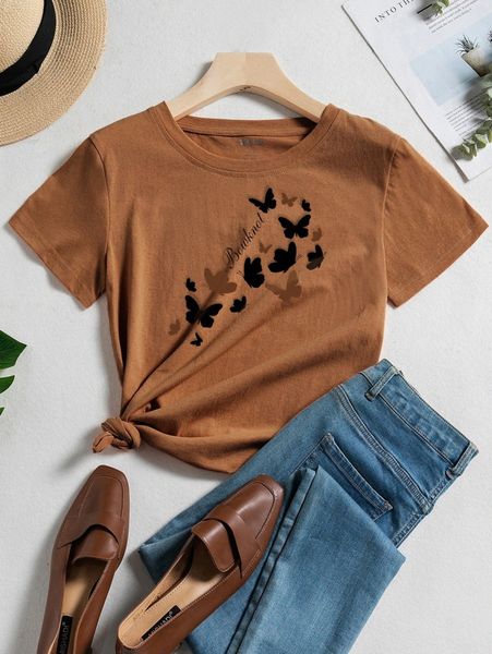 

letter & butterfly print tee e6hv#, White