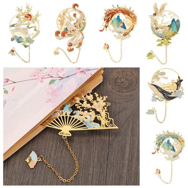 

1pc chinese style bookmark tassel pendant retro book clip metal pagination mark markers stationery school office supplies