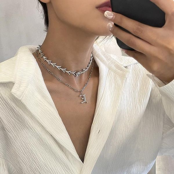 

chains timeless wonder glam zirconia geo letter necklace women jewelry kpop designer party goth egirl emo gift date unique 2526, Silver
