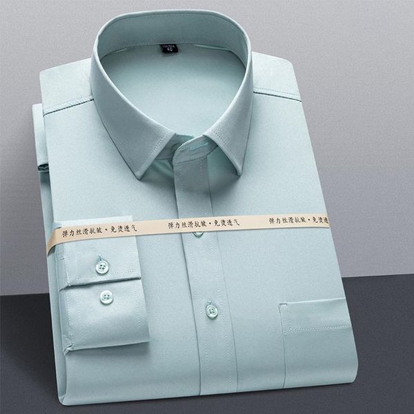 

men's casual shirts classic stretchy silky non-iron dress shirt business office long sleeve slim fit wrinkle free, White;black