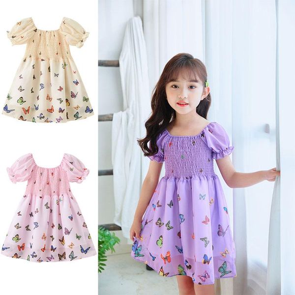 

baby kids girls 2021 summer butterfly princess dresse toddler short sleeve birthday party dresses girl clothes 2-6 years girl's, Red;yellow