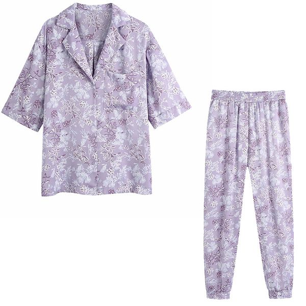 

women 2 piece set print loose shirt and trousers oversized blouse woman pajama style sets outfits 210517, White