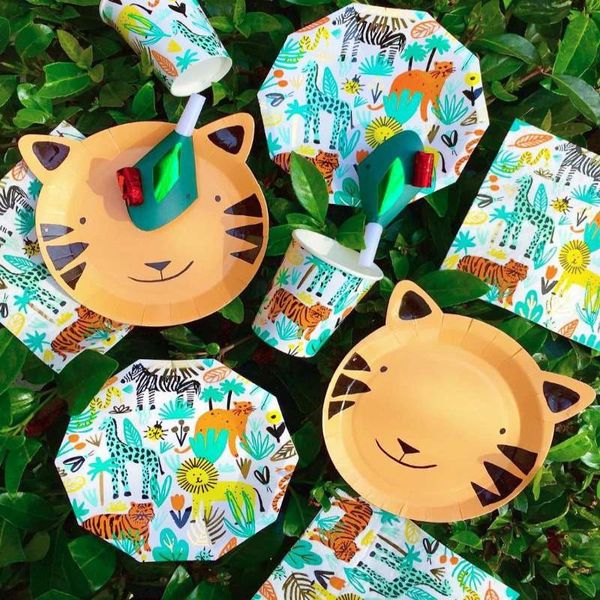 

disposable dinnerware jungle party decoration birthday tableware set animal plates/cups/napkins for kid
