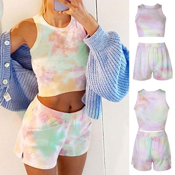 

women's tracksuits tie dye printed women suits 2 pieces of summer sweatsuit and casual shorts streetwear fashion, Gray