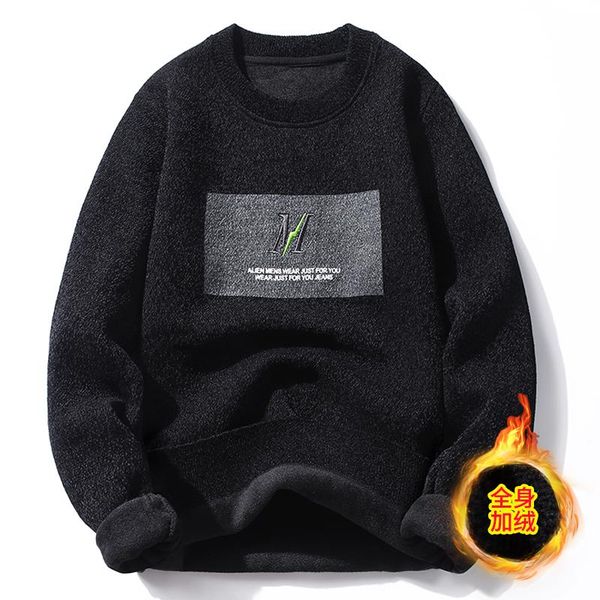 

men's sweaters sweater men autumn and winter round collar knit bottom fleece thickened wool pullover casual fashion wear, White;black