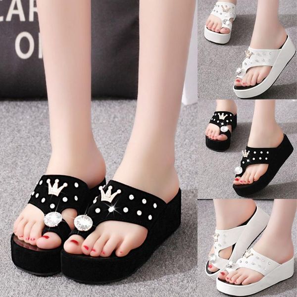 

slippers women sandals open toe summer platform wedges casual shoes beach fashion crystal 2021, Black