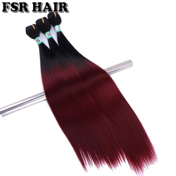 

human ponytails ombre hair bundles burgundy synthetic extension yaki weave 16-20 inch available silky straight 2pcs/lot, Black