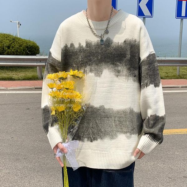 

men's sweaters wear sweater 2021 autumn and winter loose all-match korean style vintage oversize kintted round collar pullover, White;black