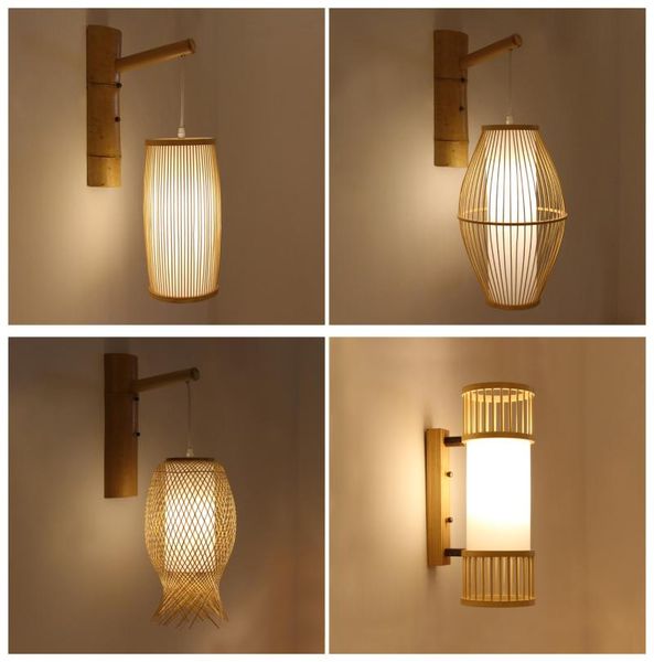 

wall lamp chinese style led bamboo light sconces hallway corridor bedside weaving lamps art rattan lantern luminaria