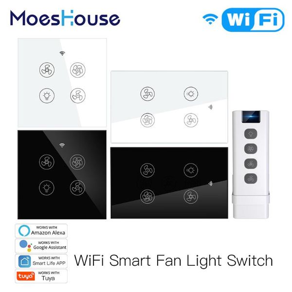 

smart home control wifi rf ceiling fan light 2/3 way life/tuya app remote speed alexa google compatible