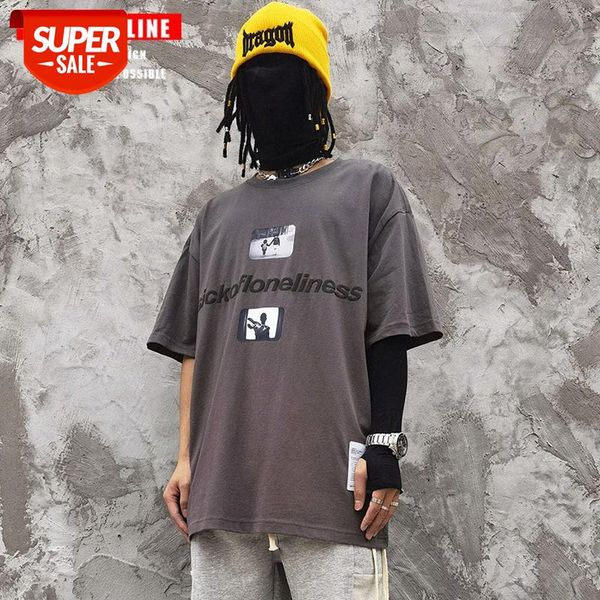 

t shirt men's tide brand american retro summer hip-hop casual labeling short-sleeved bottoming couple models #3c30, White;black