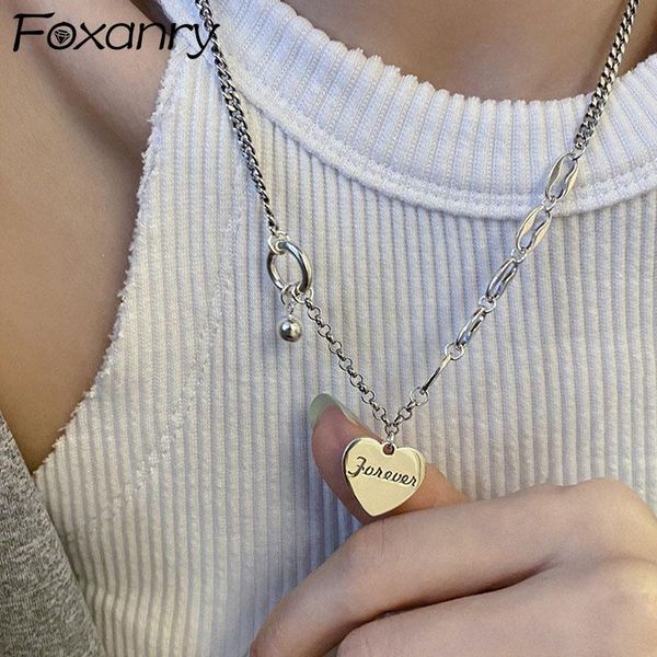 

chains foxanry 925 sterling silver unique chain necklace ins fashion hip hop vintage simple letter love heart party jewelry lover gifts