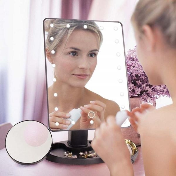 

compact mirrors 22 led lighted touch screen makeup mirror vanity make up rotating cosmetic beauty table stand 360 degrees rotation