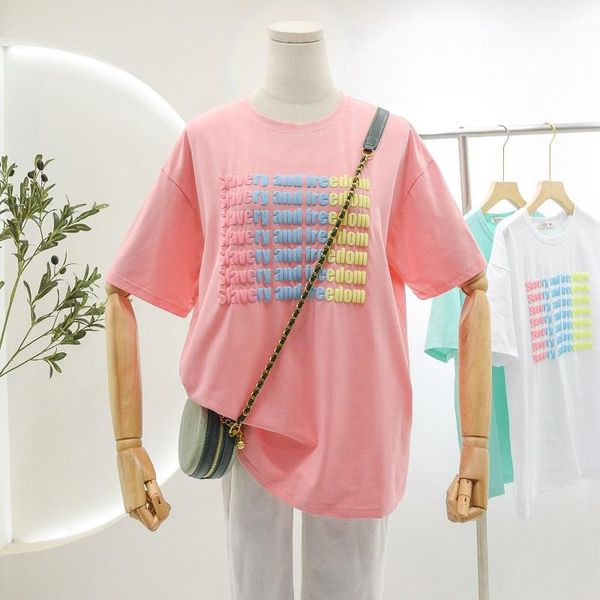 

women's t-shirt korean-style gradient letter short-sleeved 2021 summer casual niche design half-sleeved graphic tee, White