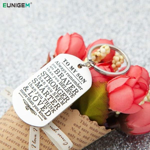 

keychains fashion keychain gifts to my son daughter always remember you are braver than believe key ring family from dad mom, Silver