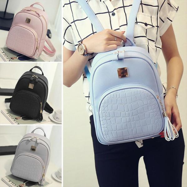 

fashion women girls ladies faux leather alligator backpack satchel rucksack school bag travel blue black pink gray