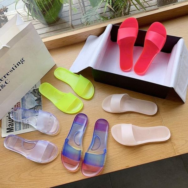 

plastic jelly shoes women soft summer slippers rainbow casual female 2021 flat holiday beach, Black