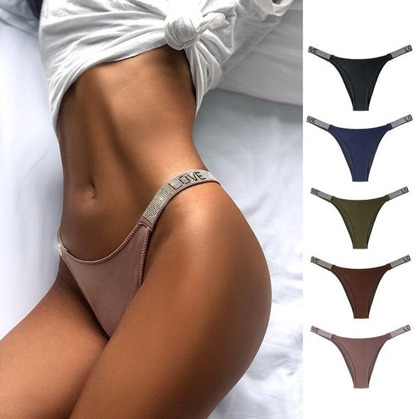 

women's panties women briefs bikini bottom brazilian thong high cut lettere rhinestones belt g-string fashion tanga silk touched, Black;pink