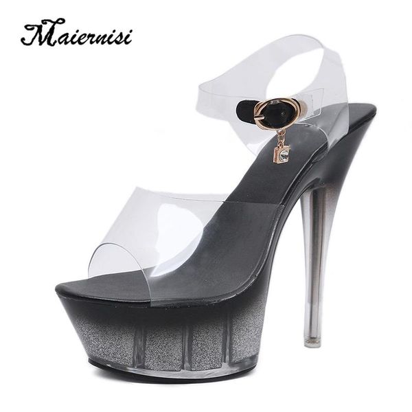 

trendy jelly shoes stilettos womens steel tube dancing high heel female night club sandals plussize, Black