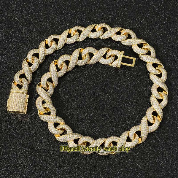 

european and american 8-character chain cuban chain cz diamond inlaid mens necklace hip hop necklace iced out diamond large gold chain, Black
