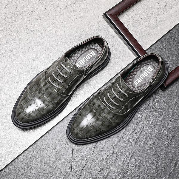 

414243 size mens shoes crocodile pattern casual leather shoes mens business summer british style trendy shoes wedding banquet mens, Black