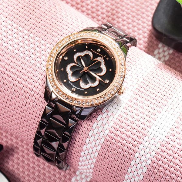 

wristwatches nakzen watch women watches ladies creative simple diamond women's quartz ceramic bracelet female clock relogio feminino, Slivery;brown