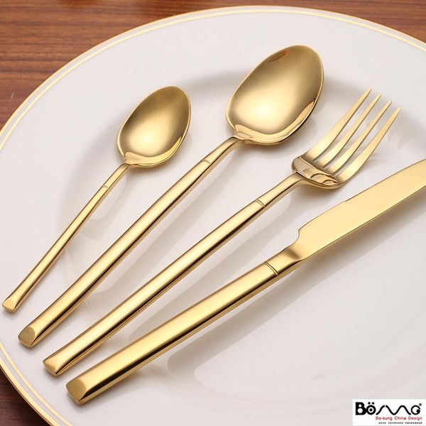 

dinnerware sets covered golden stainless steel portable cutlery dining table set of tableware kitchen gadget dinner spoon fork flateware