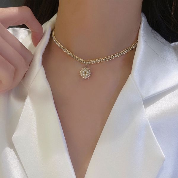 

real gold electroplated diamond pearl ball necklace simple fashion net red temperament pendant court pendant, Silver