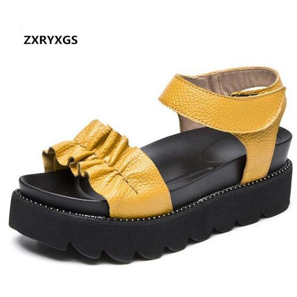 

dress shoes 2021 soft cowhide summer leather sandals increase platform woman fashion casual women, Black