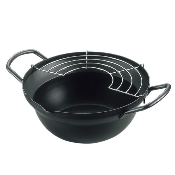 

set japanese style deep fryer pan household frying pot with oil drainer rack pans