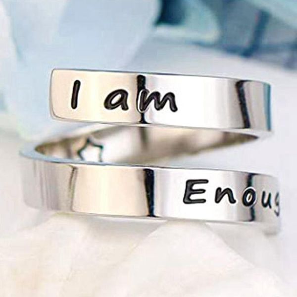 

cluster rings fashion titanium steel rose gold ring i am enough awareness inspirational daily reminder jewelry strength gifts, Golden;silver