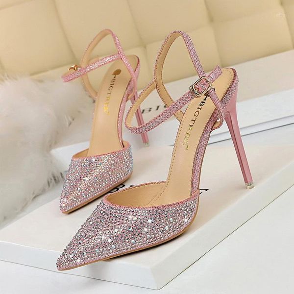 

dress shoes bigtree women pumps sequined cloth shallow mouth pointed hollow colorful diamond .5cm thin high heels wedding, Black