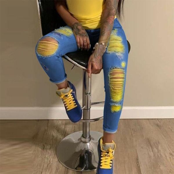 

women's jeans women high waist straight pant holes streetwear 2021 fashion female denim woman ripped casual ladies, Blue