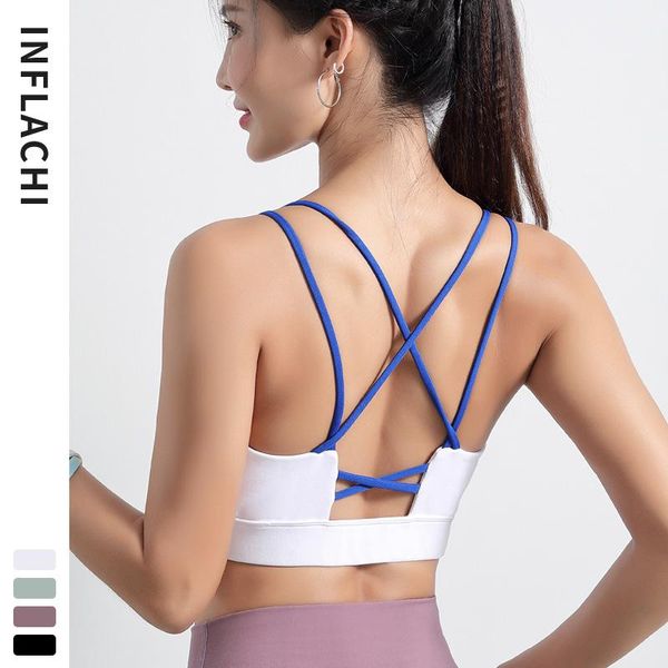 

double shoulder strap sports underwear ladies fitness yoga vest bra summer solid color breathable crop sportswear outfit