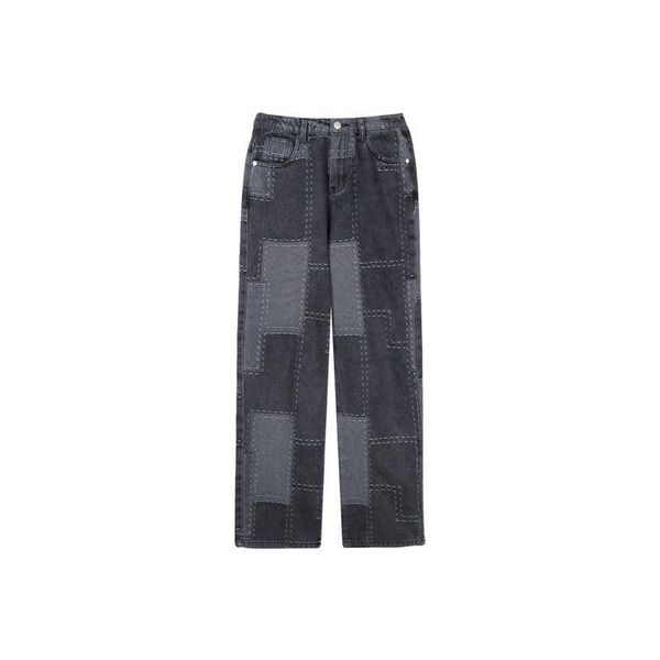 

women's jeans women vintage high waist wide leg denim trousers simple patchwork all-match loose fashion harajuku womens chic casual, Blue