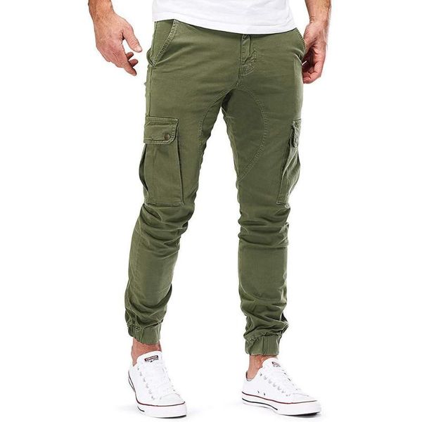 

men's pants men jogging gym trousers fashion elasticated slim casual multi-pocket long sport jeans work loose thin sweatpants, Black
