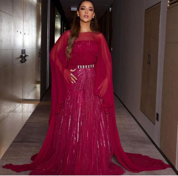 Vestido de noite feminino pano balqeesfathi vestido de baile yousef aljasmi zuhair murad cinto de cinto vermelho escuro lantejoulas longas myriam tarifas kim kardashian kylie jenner