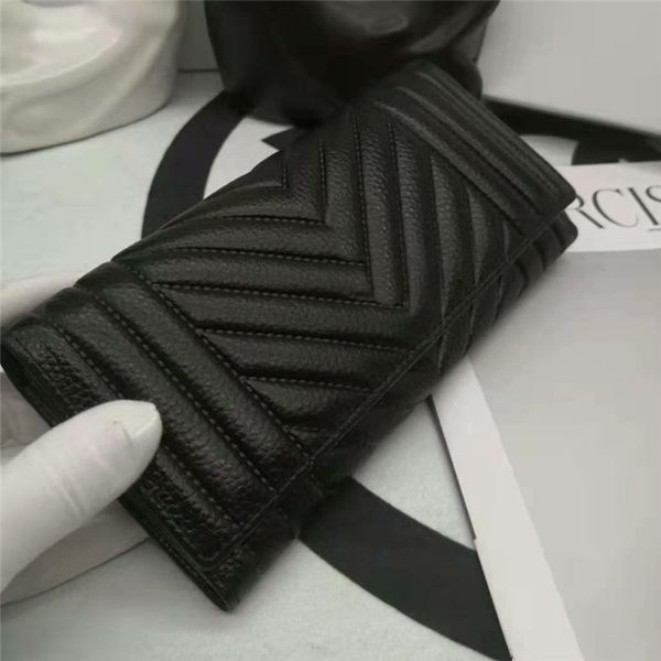 

latest updated designer women wallets clutch bags black v wave texture female purse counter quality imported calf leather bag golden letter