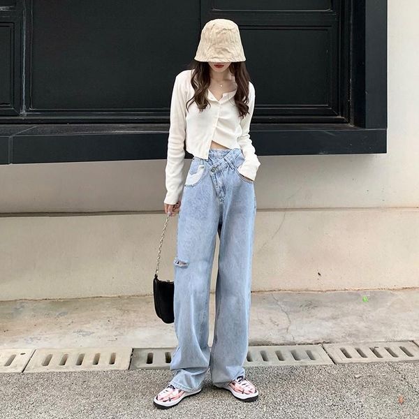 

women's jeans shnsophi high waisted mom hold loose autumn winter blue ripped boyfriend for women denim pants trouser jean femme