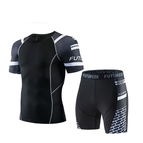 

outdoor sports short sleeve fitness men's elastic tights quick drying moisture absorption sweat wicking running suit, Gray