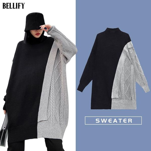 

turtle neck thickened medium and long color matching knitted bottoming shirt women's sweaters, White;black