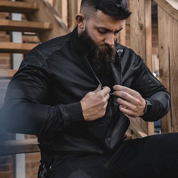 

men's vests muscle doc brothers running training wear fall/winter coat cardigan blazer zip-up gym top, Black;white