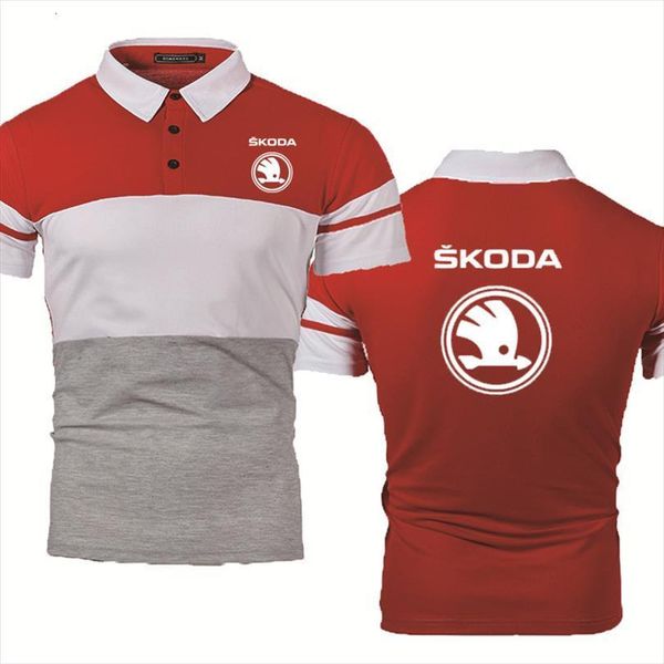 

summer casual trend shirt skoda men polo car printing fashion splicing cotton short sleeve, White;black