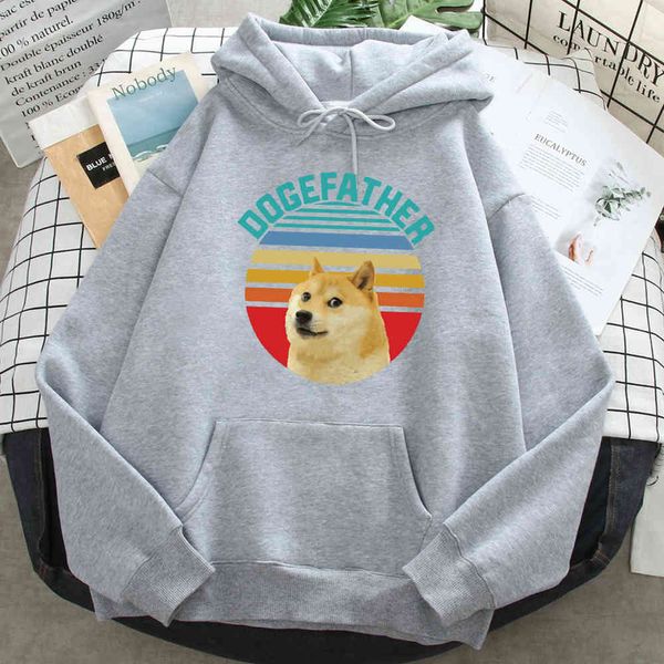 

dog men's hoodie, printed with father shiba inu, cartoon hoodie, round neck, harajuku hip hop, retro, Black