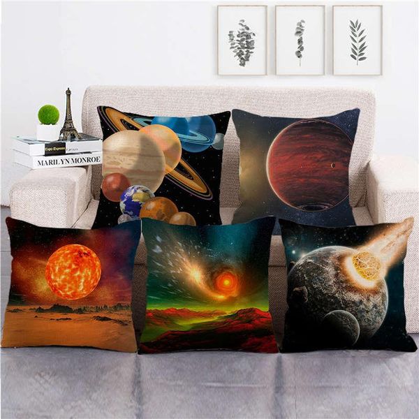 

cute vintage universe one side print cushion cover linen pillow for home sofa seat throw covers decorative 45x45cm cushion/decorative