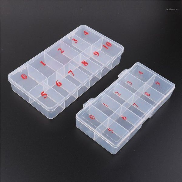 

fake nail box tip natural translucent art false tips case container acrylic storage 10/11 grids nails1, Red;gold