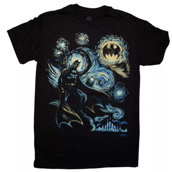 

dc comics starry night batman t-shirt. sizes s to 3xl, White;black