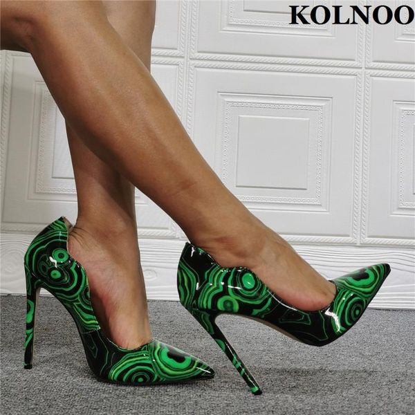 

dress shoes kolnoo elegant ladies stiletto heels pumps green print patent leather party prom slip-on fashion court, Black