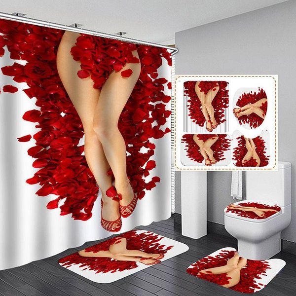 

valentine's day 3d digital printing shower curtain 4-piece set for home / el party decoration curtains