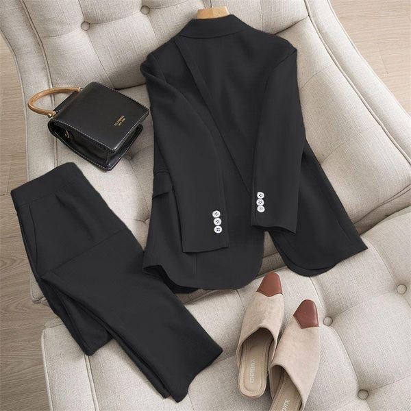 

women's two piece pants 2021 fashion chic autumn office lady work pant suits casual suit coat + high waist straight 2 sets q785, White
